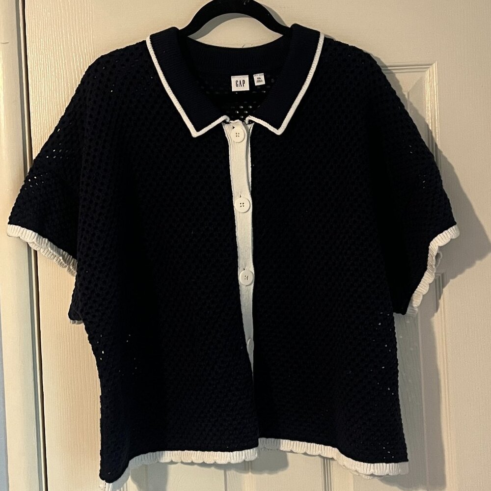GAP Navy Blue Collared Crochet Cardigan